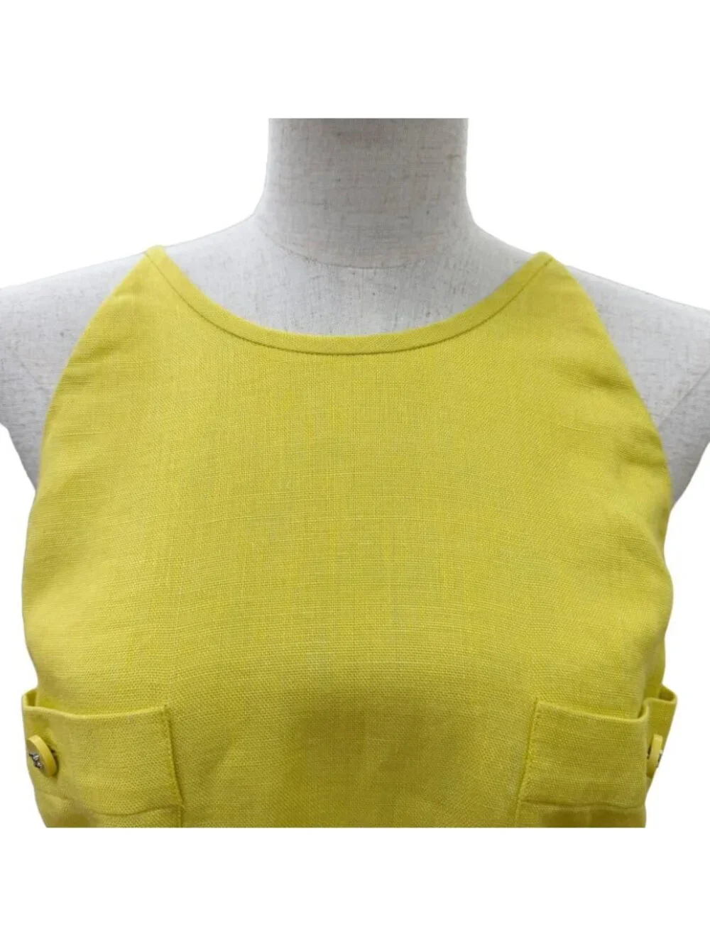 Chanel Vintage Linen 100% CC Logo Dress Yellow 38